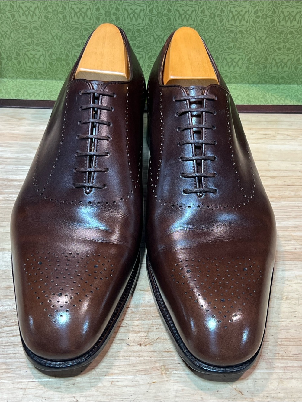 JM Weston 582🔥 Brown Calf Leather Wholecut Oxfords UK8/US9 w Shoe Trees 🇫🇷